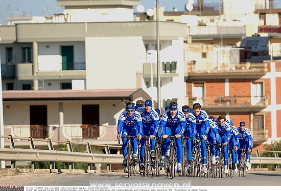Cycling : Team Quick-Step Innergetic 2006Illustration Illustratie / KNAVEN Servais ( Ned ) / DE JONGH Steven ( Ned ) / WIELINGA Remmert ( Ned ) / ENGELS Addy ( Ned ) / TANKINK Bram ( Ned ) / POZZATO Filippo ( Ita )Equipe / Ploeg / QSI